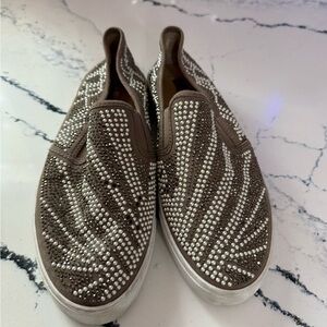 Brown Slip-On Sneakers with Silver Studs